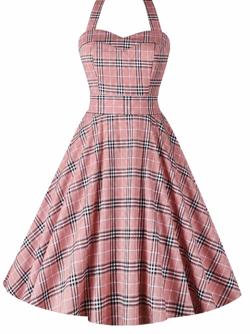 Retro Plaid Halter Dress in Dusty Rose